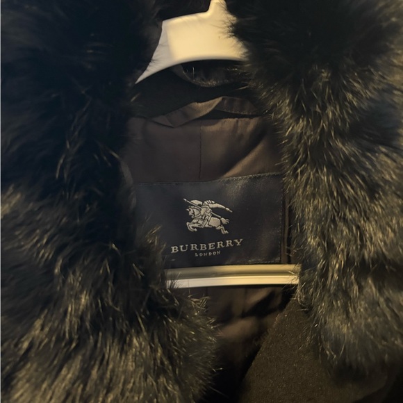 Angora wool Burberry Black Trench Coat with Fur Collar - Picture 3 of 7